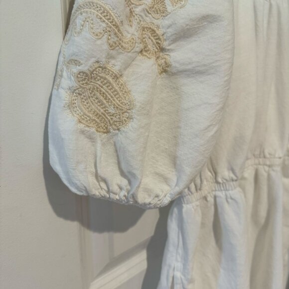 White Stretchy Dress with Floral Embroidery - Size Medium - Picture 2 of 8